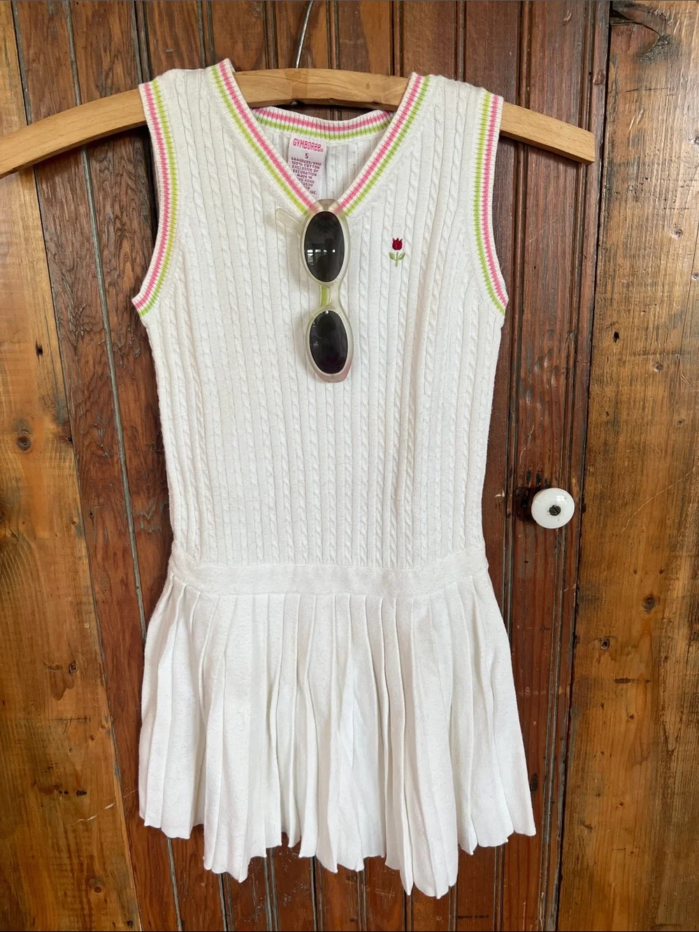 Vintage Gymboree White Cable Knit Sleeveless Tennis Dress Size 5 FREE Sunglasses